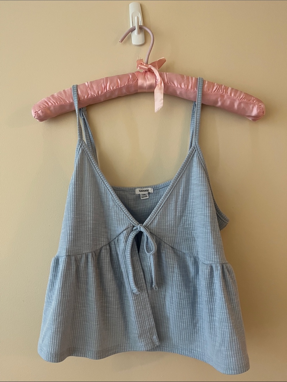 Garage Pale Blue Ribbed Tie-Front Cami